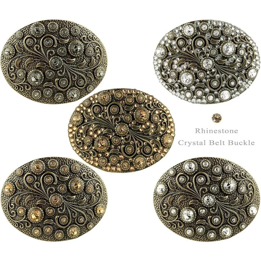 Light Dark Amethyst Antique Oval Floral Engraved Rhinestone Crystal Belt Buckle